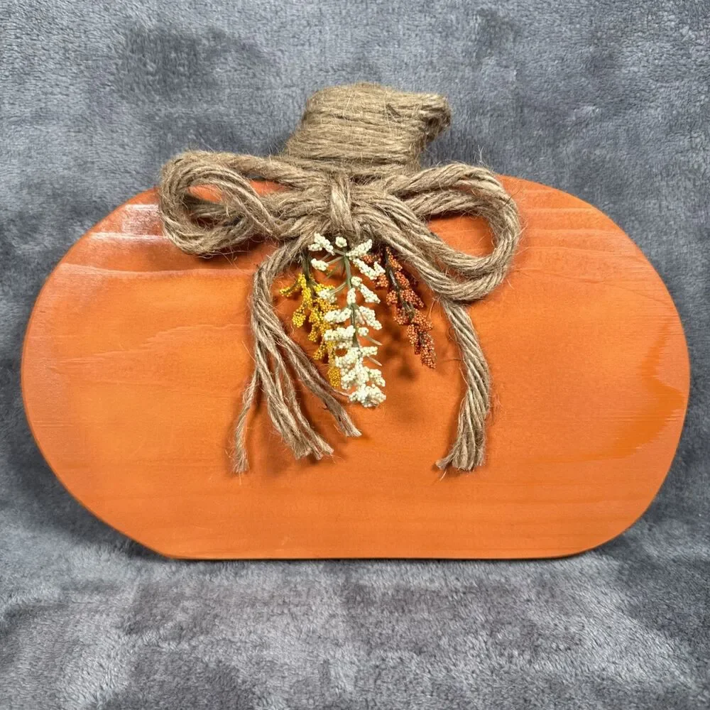 Wooden Pumpkin Halloween Fall Decor 10.5 Inches Orange Rustic